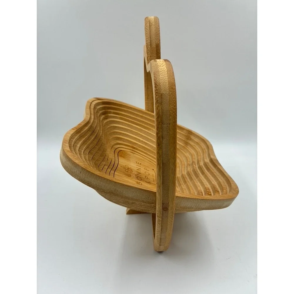 Bonnie & Pop Bamboo Apple Fruit Basket Collapsible Wood Trivet Kitchen Decor